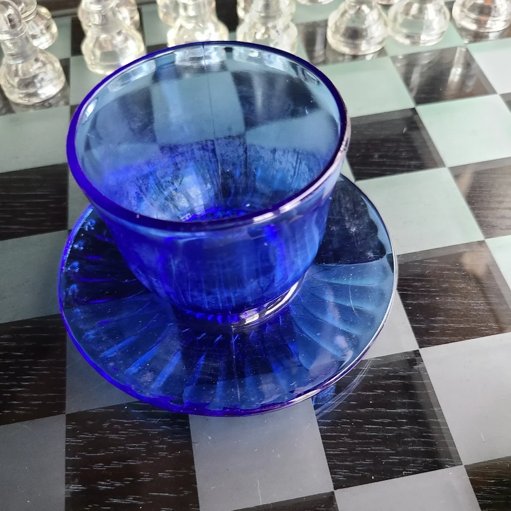 Beautiful Vintage Fenton Cobalt Blue Cup Attached Saucer MCM Kitchen Con…